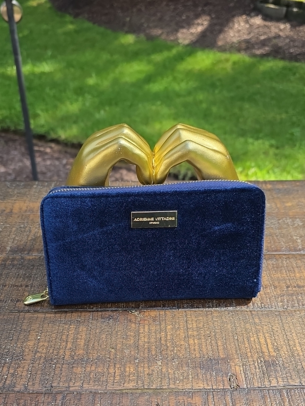 Adrienne Vittadini Navy Velvet Zip-Around Wallet